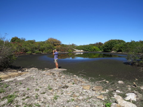 Kiah birding the Crystal Lake Mudflats